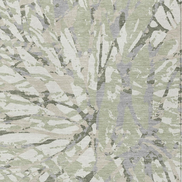 10 X 14 Abstract Green Ivory Polyester Area Rug Washable for Patio or Living Room