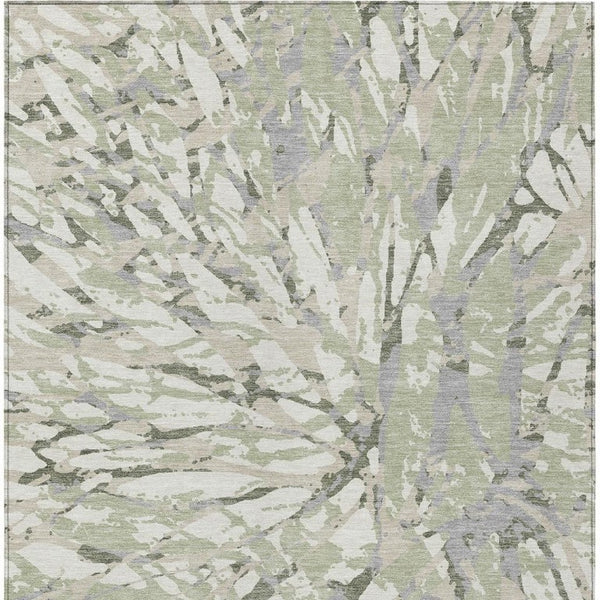 10 X 14 Abstract Green Ivory Polyester Area Rug Washable for Patio or Living Room