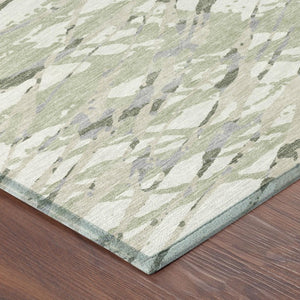 10 X 14 Abstract Green Ivory Polyester Area Rug Washable for Patio or Living Room