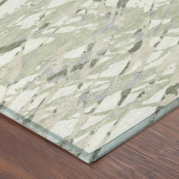 10 X 14 Abstract Green Ivory Polyester Area Rug Washable for Patio or Living Room