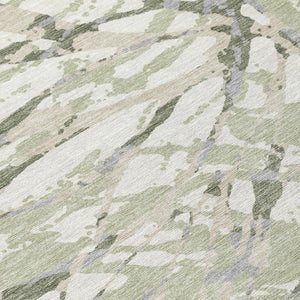 10 X 14 Abstract Green Ivory Polyester Area Rug Washable for Patio or Living Room