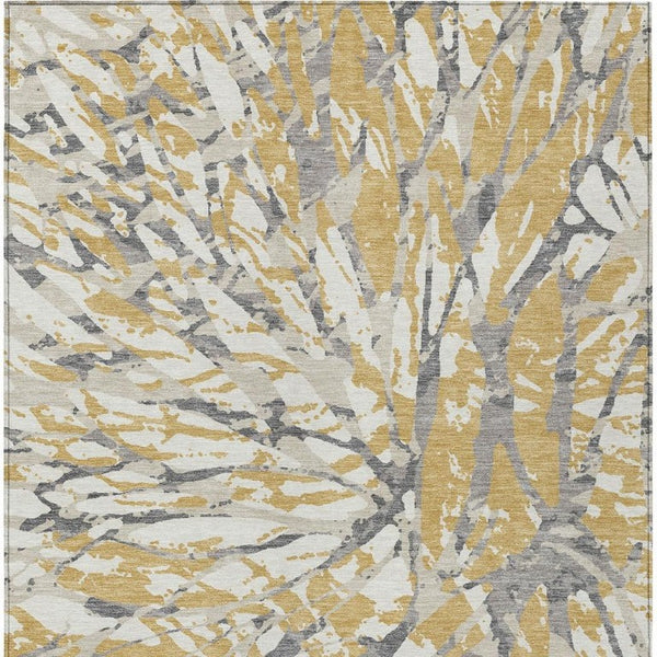 5x8 Gold Ivory Abstract Polyester Area Rug Stain Resistant Indoor Outdoor Patio