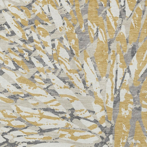 5x8 Gold Ivory Abstract Polyester Area Rug Stain Resistant Indoor Outdoor Patio