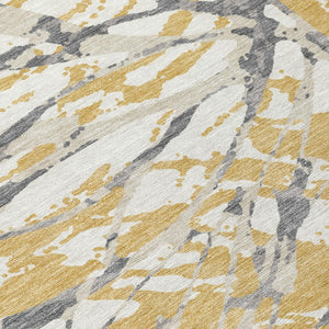 5x8 Gold Ivory Abstract Polyester Area Rug Stain Resistant Indoor Outdoor Patio