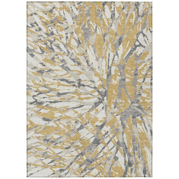 HomeRoots 8 X 10 Gold Ivory Abstract Polyester Area Rug Washable for Indoor Outdoor Use 735173