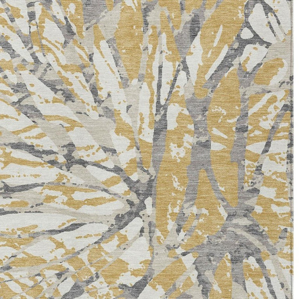 8 X 10 Gold Ivory Abstract Polyester Area Rug Washable for Indoor Outdoor Use