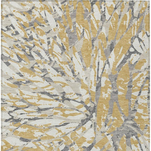 8 X 10 Gold Ivory Abstract Polyester Area Rug Washable for Indoor Outdoor Use