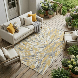 10 X 14 Gold Ivory Abstract Polyester Area Rug Washable for Patio or Living Room