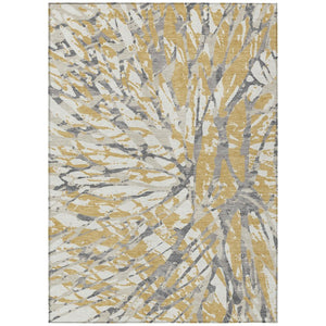 HomeRoots 10 X 14 Gold Ivory Abstract Polyester Area Rug Washable for Patio or Living Room 735175