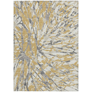 10 X 14 Gold Ivory Abstract Polyester Area Rug Washable for Patio or Living Room