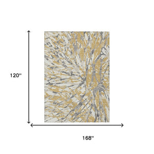 10 X 14 Gold Ivory Abstract Polyester Area Rug Washable for Patio or Living Room