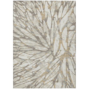 HomeRoots 5x8 Abstract Ivory Pewter Polyester Area Rug Washable for Patio Porch or Living Room 735177