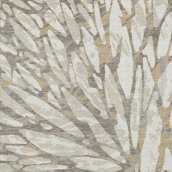 5x8 Abstract Ivory Pewter Polyester Area Rug Washable for Patio Porch or Living Room