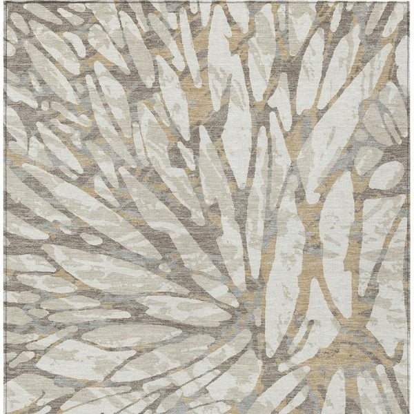 5x8 Abstract Ivory Pewter Polyester Area Rug Washable for Patio Porch or Living Room