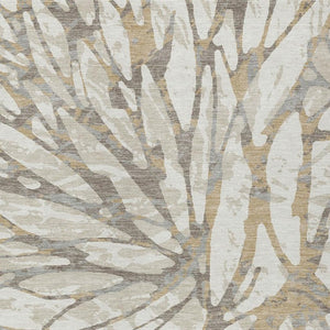 5x8 Abstract Ivory Pewter Polyester Area Rug Washable for Patio Porch or Living Room