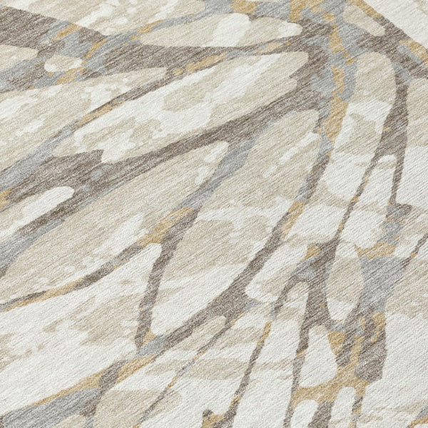5x8 Abstract Ivory Pewter Polyester Area Rug Washable for Patio Porch or Living Room