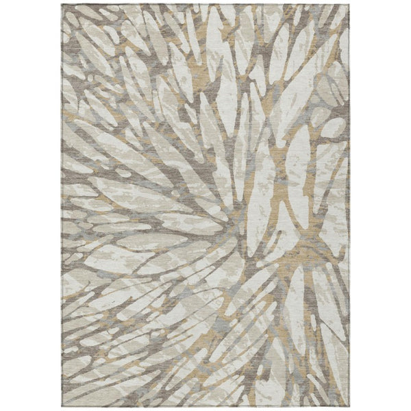 HomeRoots 9 X 12 Ivory Pewter Abstract Polyester Area Rug Stain Resistant for Patio or Living Room 735180