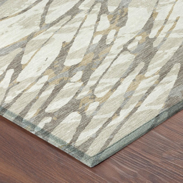 9 X 12 Ivory Pewter Abstract Polyester Area Rug Stain Resistant for Patio or Living Room