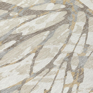 9 X 12 Ivory Pewter Abstract Polyester Area Rug Stain Resistant for Patio or Living Room