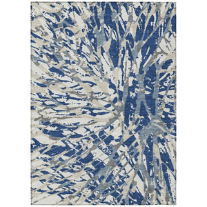 HomeRoots 5 X 8 Navy Abstract Polyester Area Rug Washable for Indoor Outdoor Living 735183