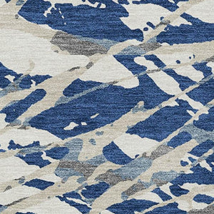 5 X 8 Navy Abstract Polyester Area Rug Washable for Indoor Outdoor Living