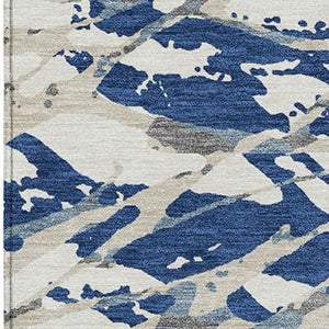5 X 8 Navy Abstract Polyester Area Rug Washable for Indoor Outdoor Living