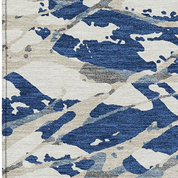 5 X 8 Navy Abstract Polyester Area Rug Washable for Indoor Outdoor Living