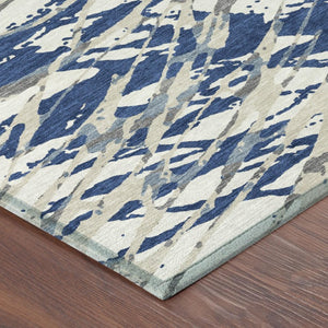 5 X 8 Navy Abstract Polyester Area Rug Washable for Indoor Outdoor Living