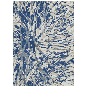 9 X 12 Abstract Navy Ivory Washable Polyester Rug for Indoor Outdoor Living Spaces
