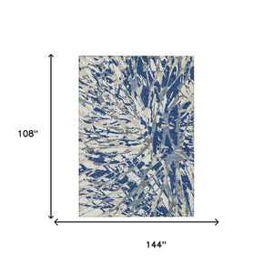 9 X 12 Abstract Navy Ivory Washable Polyester Rug for Indoor Outdoor Living Spaces