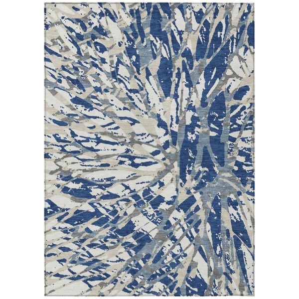 HomeRoots 10 X 14 Abstract Navy Ivory Washable Polyester Rug for Patio Porch or Living Room 735187