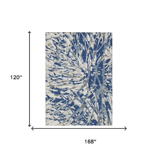 10 X 14 Abstract Navy Ivory Washable Polyester Rug for Patio Porch or Living Room