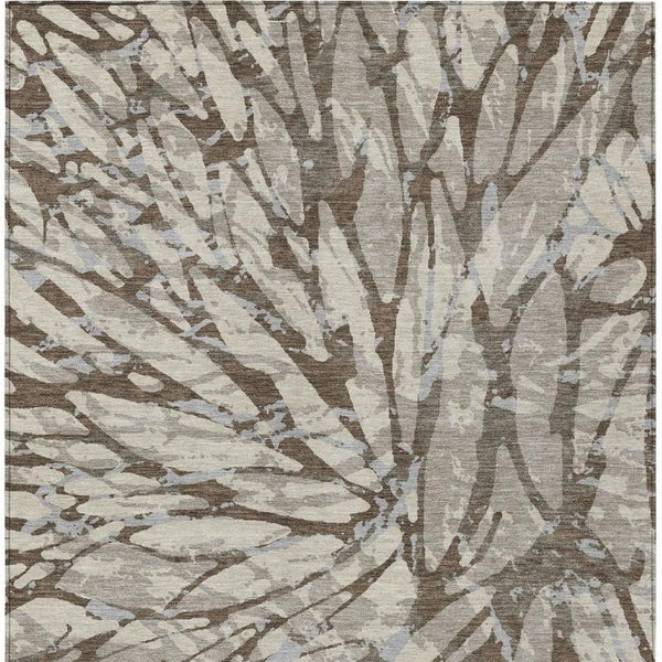 5 X 8 Abstract Indoor Outdoor Rug Taupe Teal Polyester Stain Resistant Washable