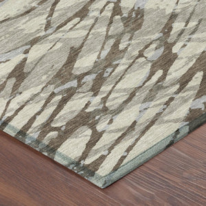 5 X 8 Abstract Indoor Outdoor Rug Taupe Teal Polyester Stain Resistant Washable