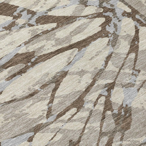 5 X 8 Abstract Indoor Outdoor Rug Taupe Teal Polyester Stain Resistant Washable