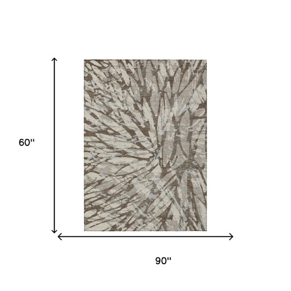 5 X 8 Abstract Indoor Outdoor Rug Taupe Teal Polyester Stain Resistant Washable