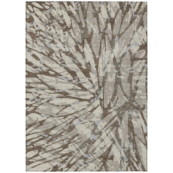 HomeRoots 8 X 10 Abstract Taupe Teal Washable Polyester Rug for Patio Porch or Living Room 735191