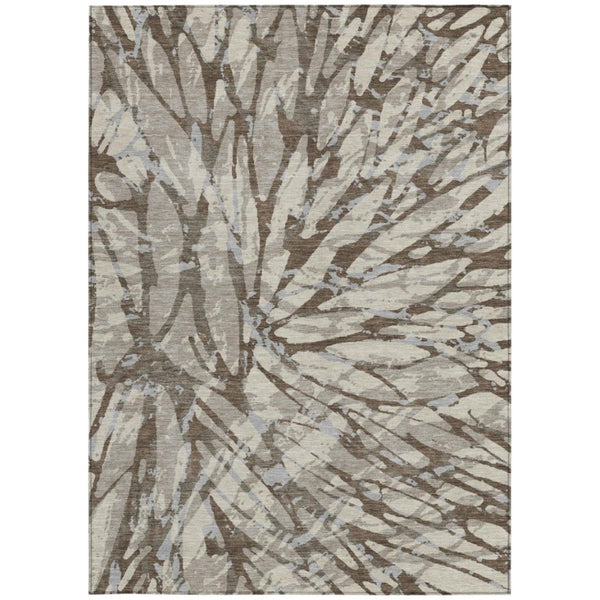 8 X 10 Abstract Taupe Teal Washable Polyester Rug for Patio Porch or Living Room