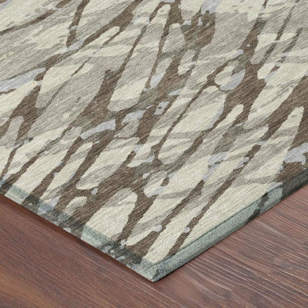 8 X 10 Abstract Taupe Teal Washable Polyester Rug for Patio Porch or Living Room