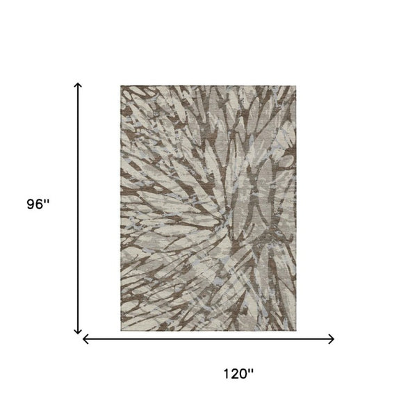 8 X 10 Abstract Taupe Teal Washable Polyester Rug for Patio Porch or Living Room