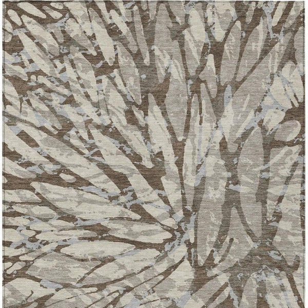 10 X 14 Taupe Teal Abstract Polyester Area Rug Washable for Patio or Living Room