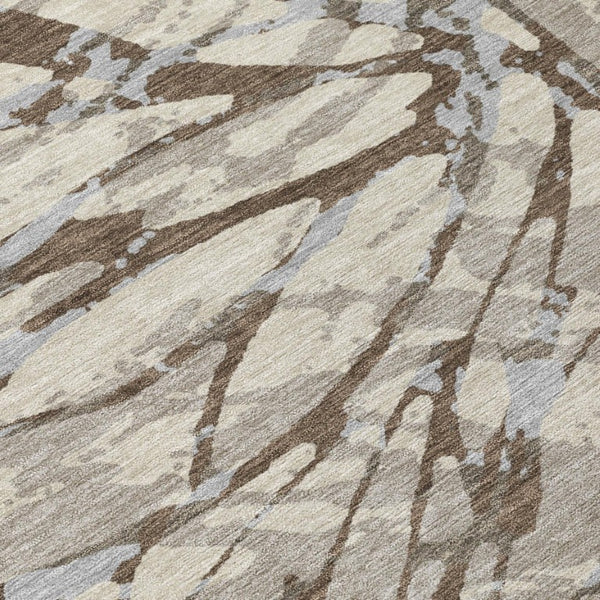 10 X 14 Taupe Teal Abstract Polyester Area Rug Washable for Patio or Living Room