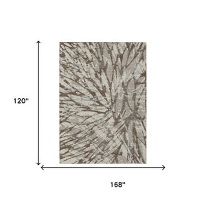 10 X 14 Taupe Teal Abstract Polyester Area Rug Washable for Patio or Living Room