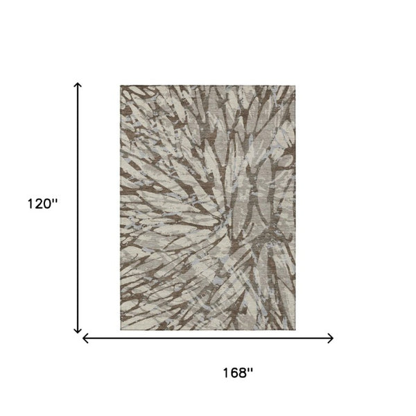 10 X 14 Taupe Teal Abstract Polyester Area Rug Washable for Patio or Living Room