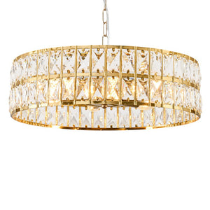 HomeRoots Black Six Light Chandelier with Crystal Rope Accents and Beveled Gold Shaded Glass 735194
