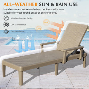 English Elm Pool Chaise Lounge Set of Two Resin Reclining Chairs for Patio Deck Garden Use Khaki W1859P477630