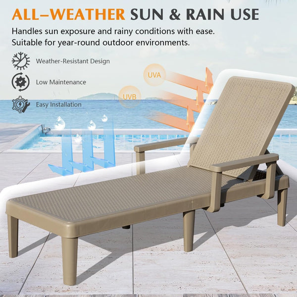 English Elm Pool Chaise Lounge Set of Two Resin Reclining Chairs for Patio Deck Garden Use Khaki W1859P477630