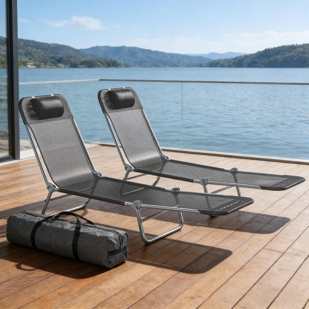 English Elm Handy Folding Outdoor Chaise Lounge Set of 2 Mesh Poolside Reclining Loungers T3971P481605