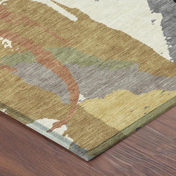 8 X 10 Abstract Gray Copper Polyester Indoor Outdoor Rug Stain Resistant Washable