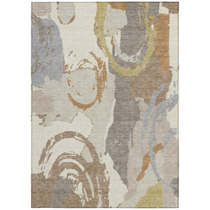 5x8 Ivory Taupe Abstract Polyester Area Rug Washable Stain Resistant Indoor Outdoor